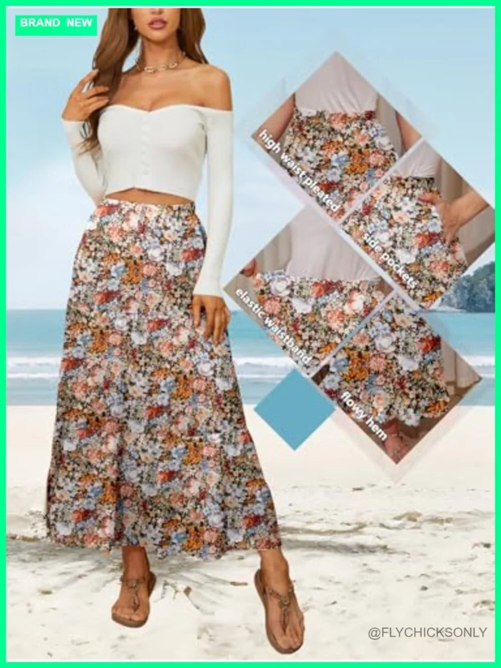 High Waisted Maxi Skirt, Chiffon, Elastic Waist, Pockets, Flowy